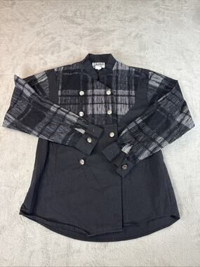 Vintage Banjo Western Star southwest Shirt Small USA Rodeo Cowgirl Chic Black